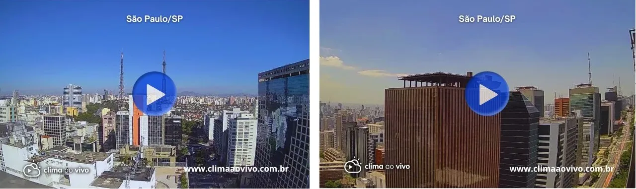 A imagem mostra a visão de duas câmeras disponível na Avenida Paulista, instaladas em parceira com o hotel Meliá Paulista